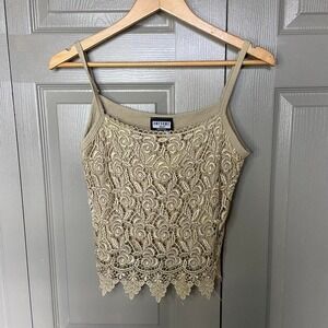 Y2K Crochet Lace Knit Cami Top Y2K Beige Floral Lace Knit Cami Tank Size L usa